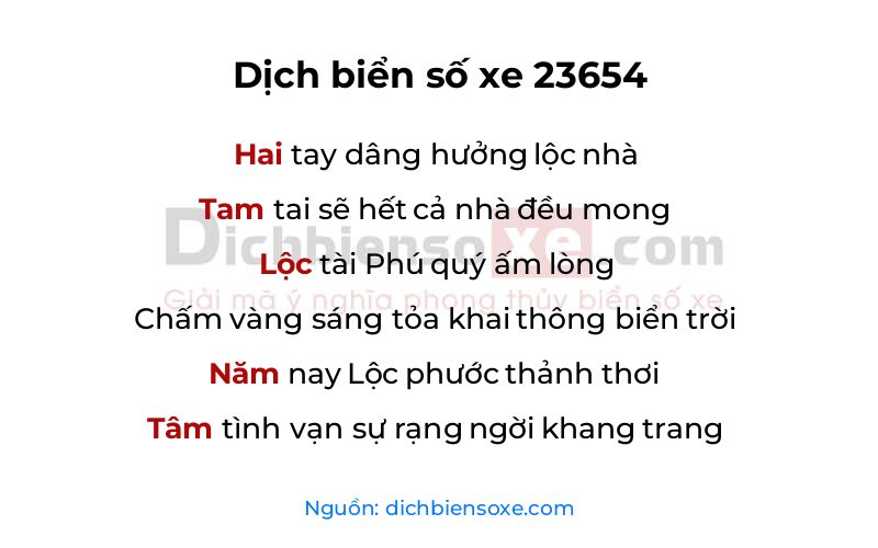 Dịch thơ biển số 23654