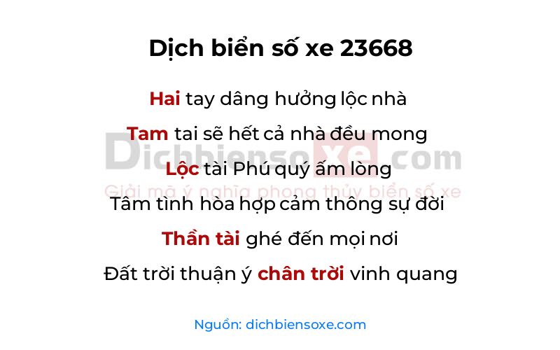 Dịch thơ biển số 23668