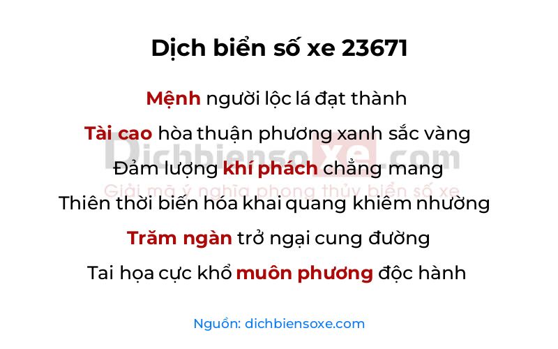 Dịch thơ biển số 23671