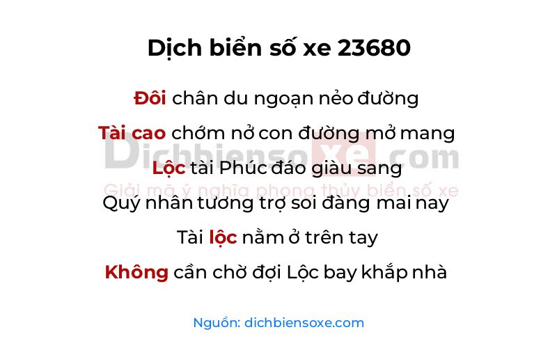 Dịch thơ biển số 23680