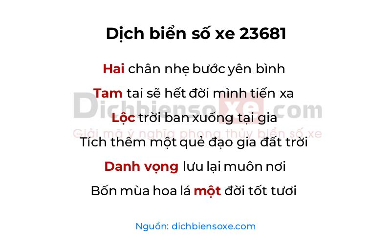 Dịch thơ biển số 23681