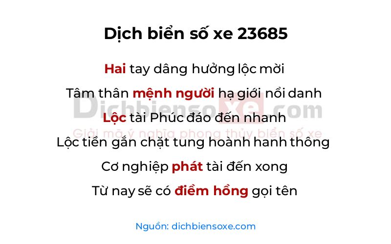 Dịch thơ biển số 23685