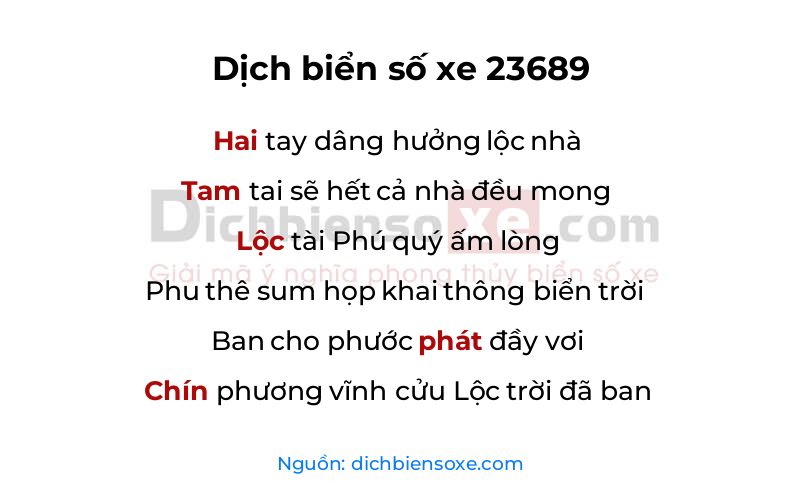 Dịch thơ biển số 23689