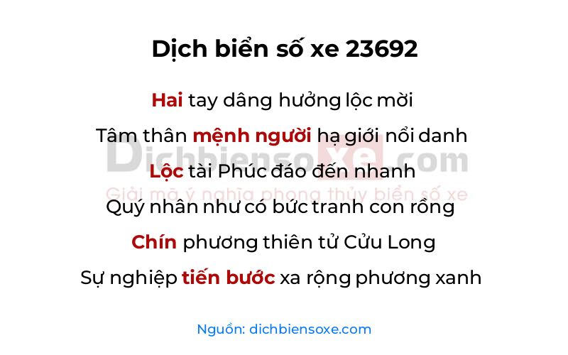 Dịch thơ biển số 23692