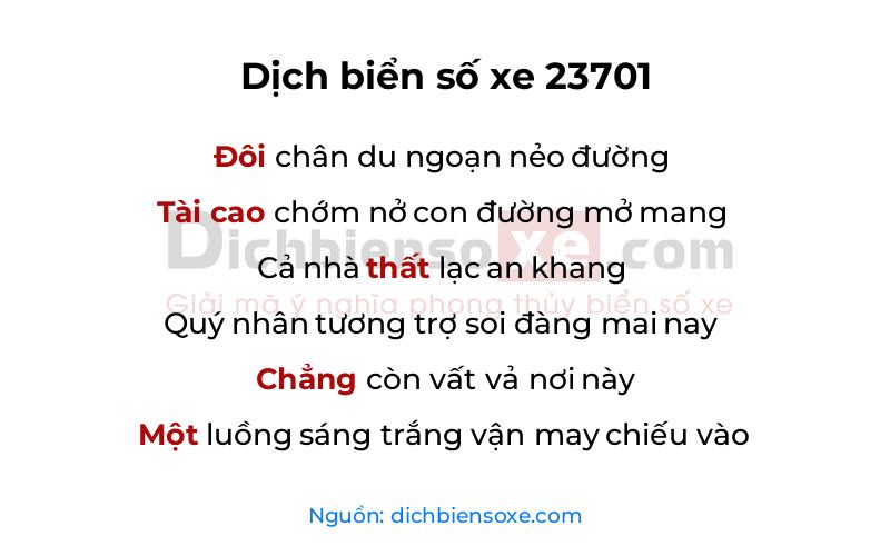 Dịch thơ biển số 23701