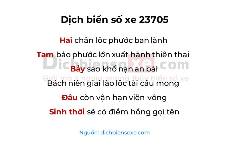 Dịch thơ biển số 23705
