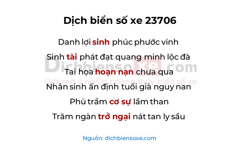 Dịch thơ biển số 23706