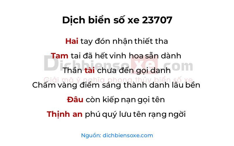 Dịch thơ biển số 23707