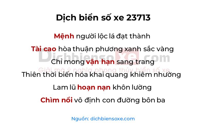 Dịch thơ biển số 23713