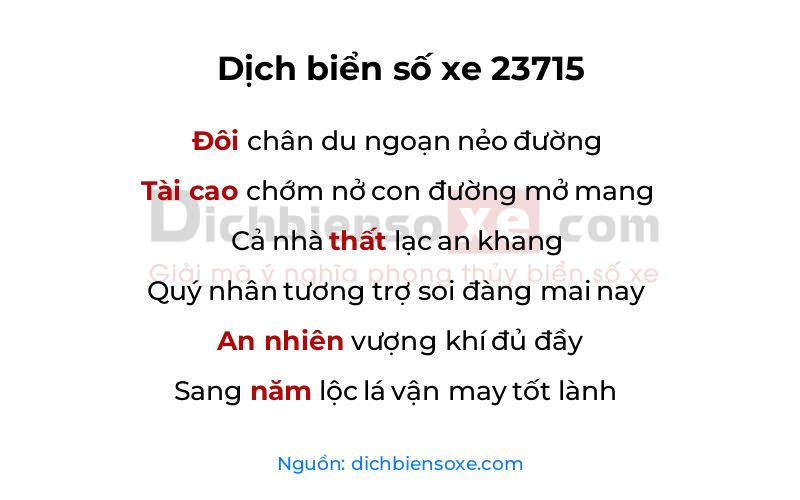 Dịch thơ biển số 23715