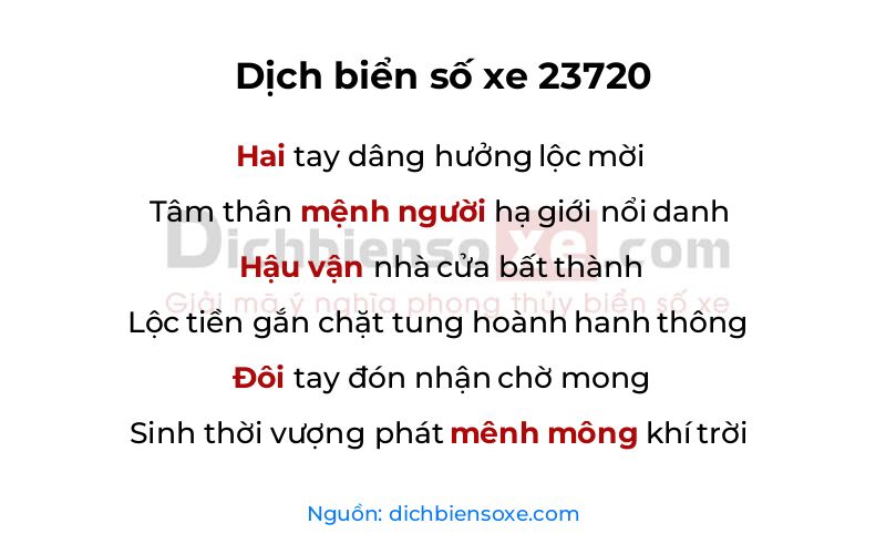 Dịch thơ biển số 23720