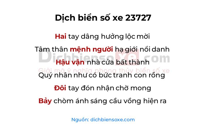 Dịch thơ biển số 23727