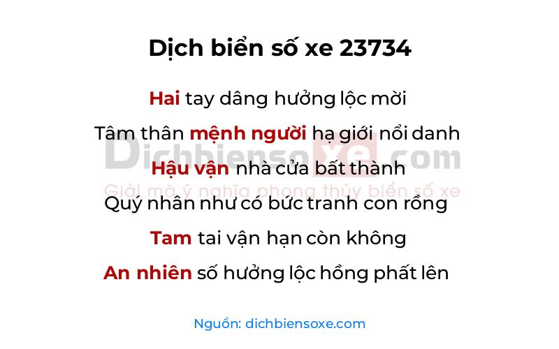 Dịch thơ biển số 23734