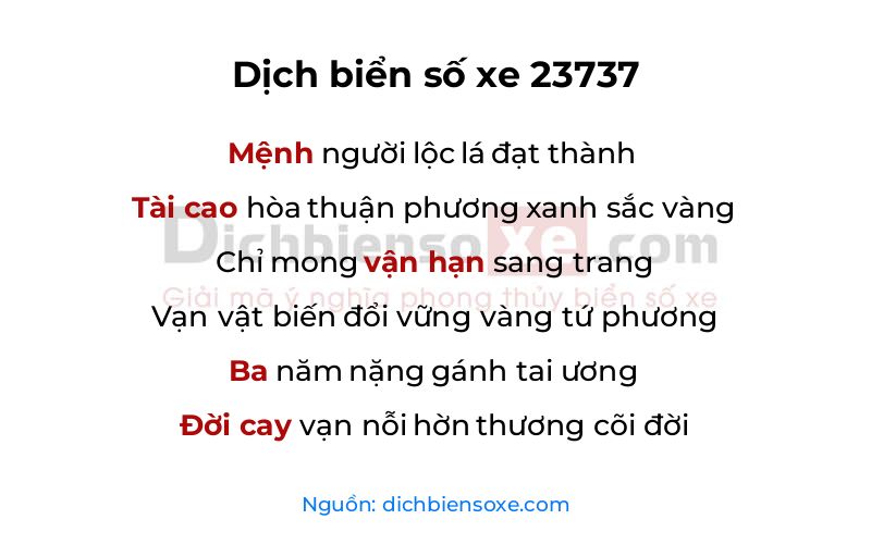 Dịch thơ biển số 23737