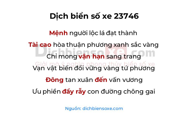 Dịch thơ biển số 23746