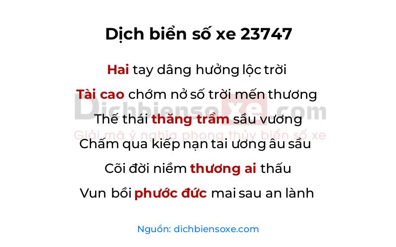 Dịch thơ biển số 23747