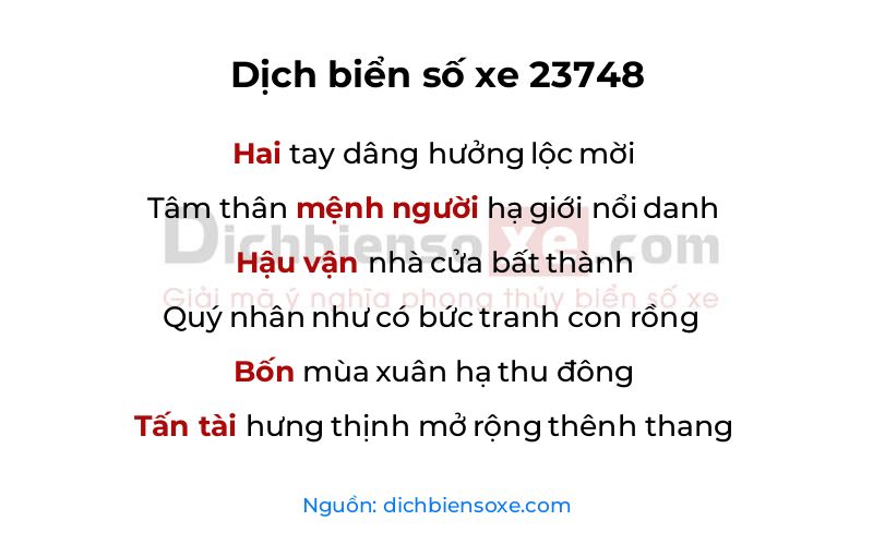 Dịch thơ biển số 23748