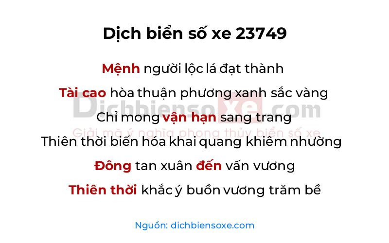 Dịch thơ biển số 23749