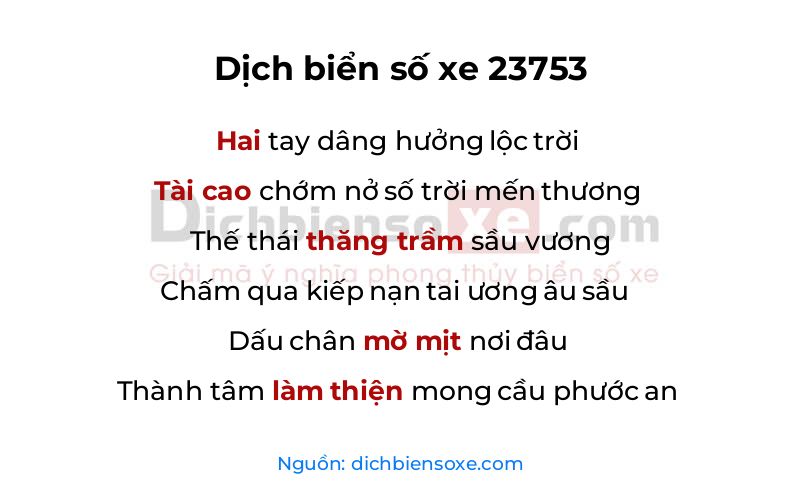 Dịch thơ biển số 23753