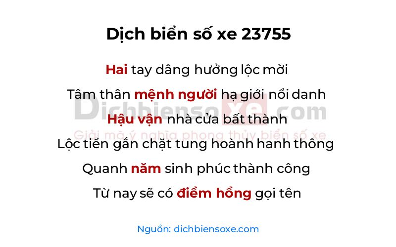 Dịch thơ biển số 23755