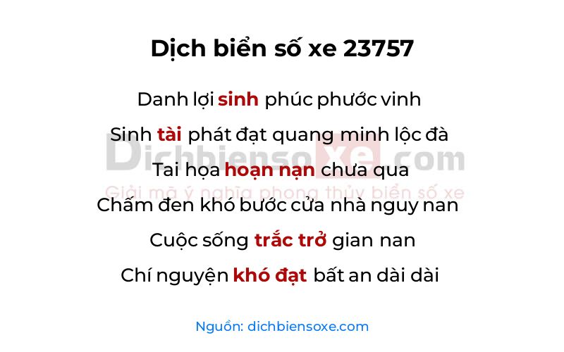 Dịch thơ biển số 23757
