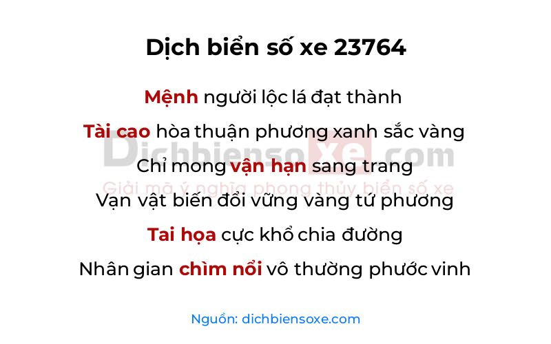 Dịch thơ biển số 23764