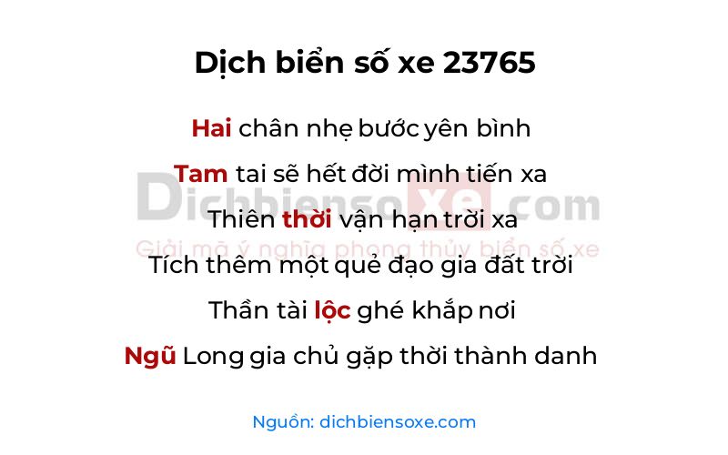 Dịch thơ biển số 23765