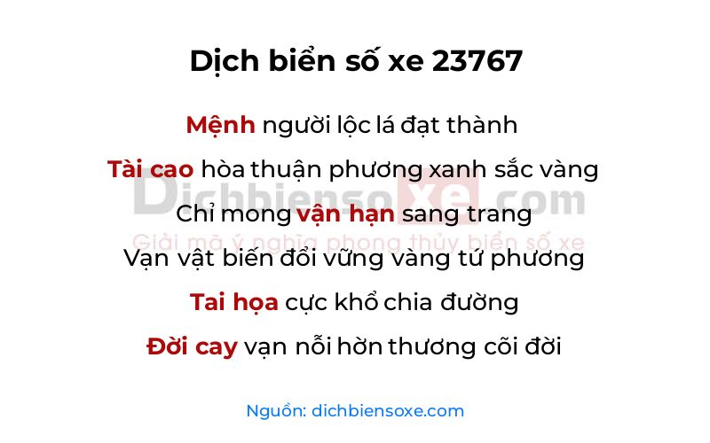 Dịch thơ biển số 23767