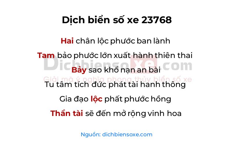 Dịch thơ biển số 23768
