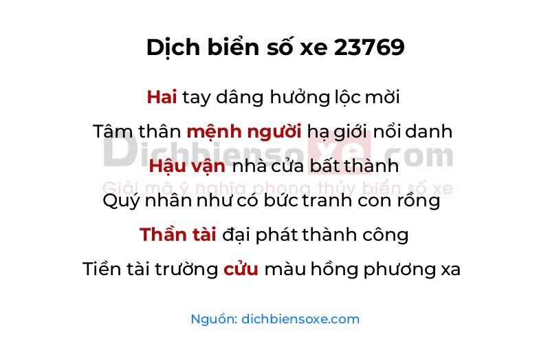 Dịch thơ biển số 23769