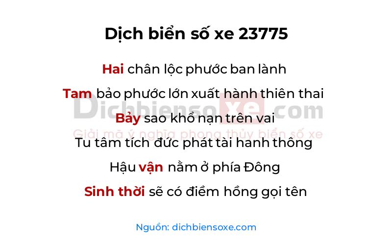 Dịch thơ biển số 23775