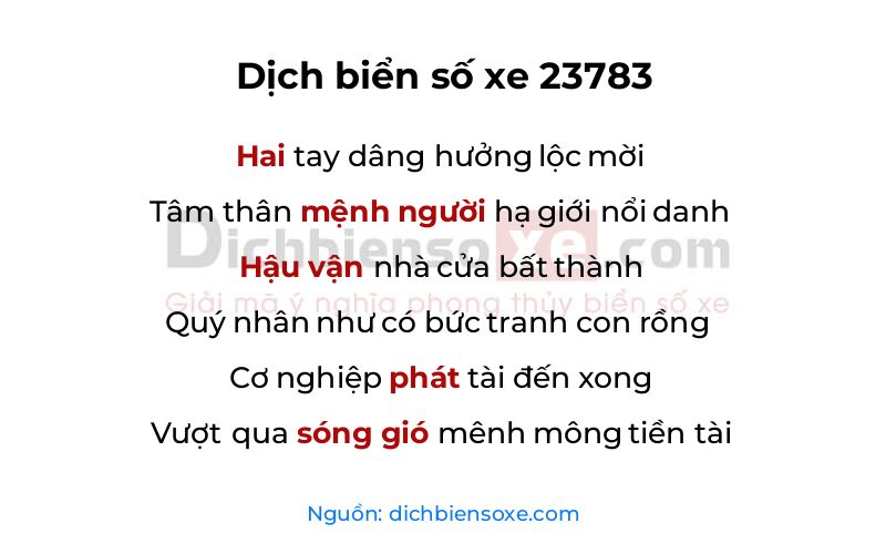 Dịch thơ biển số 23783