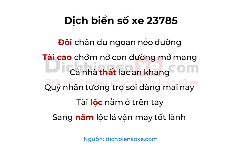 Dịch thơ biển số 23785