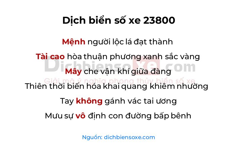 Dịch thơ biển số 23800