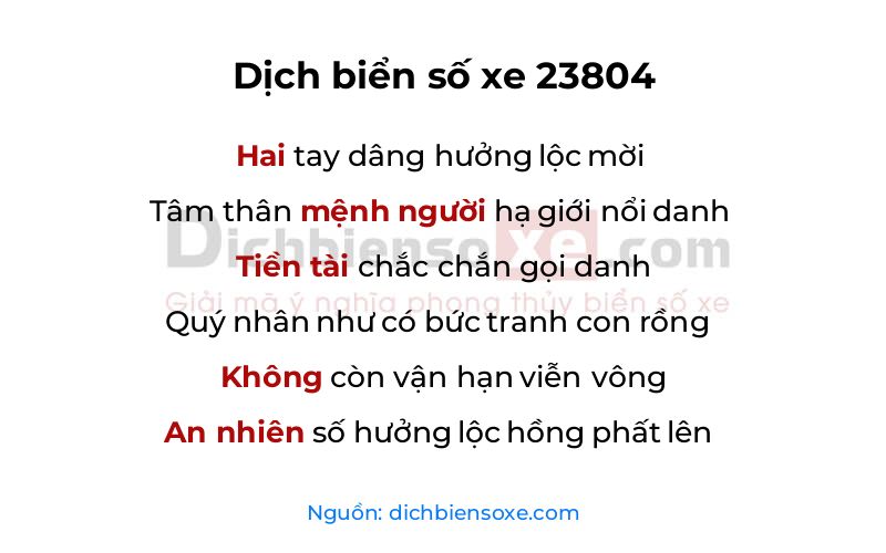 Dịch thơ biển số 23804