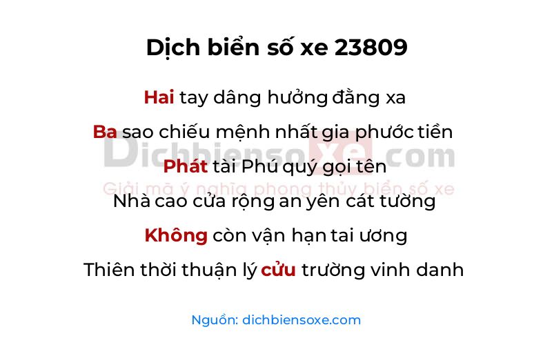 Dịch thơ biển số 23809
