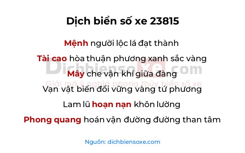 Dịch thơ biển số 23815