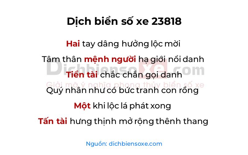 Dịch thơ biển số 23818