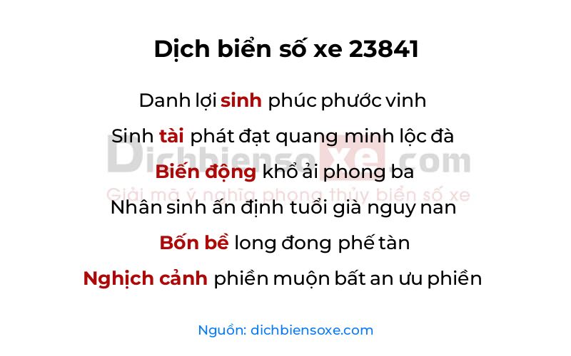 Dịch thơ biển số 23841