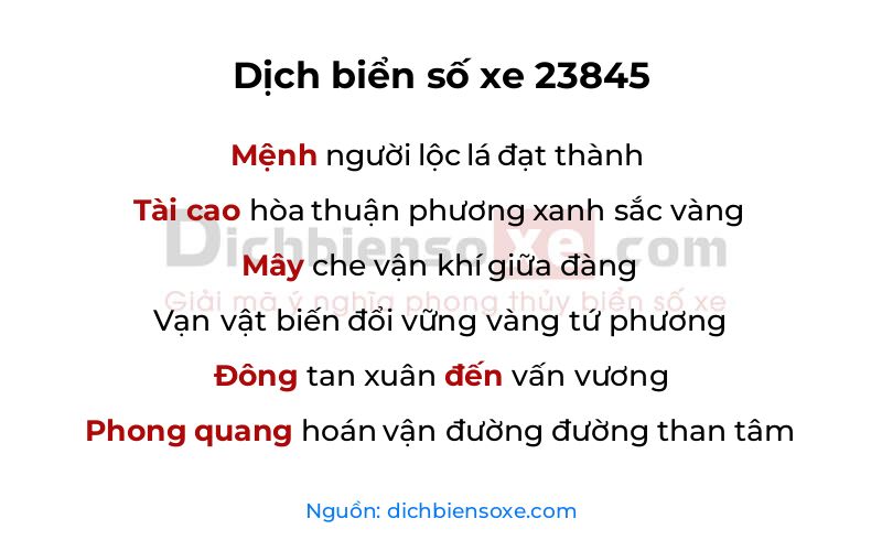 Dịch thơ biển số 23845