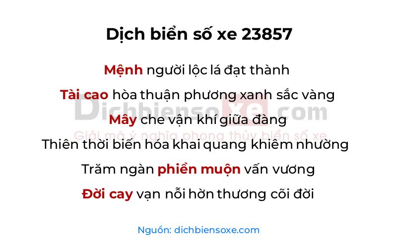 Dịch thơ biển số 23857