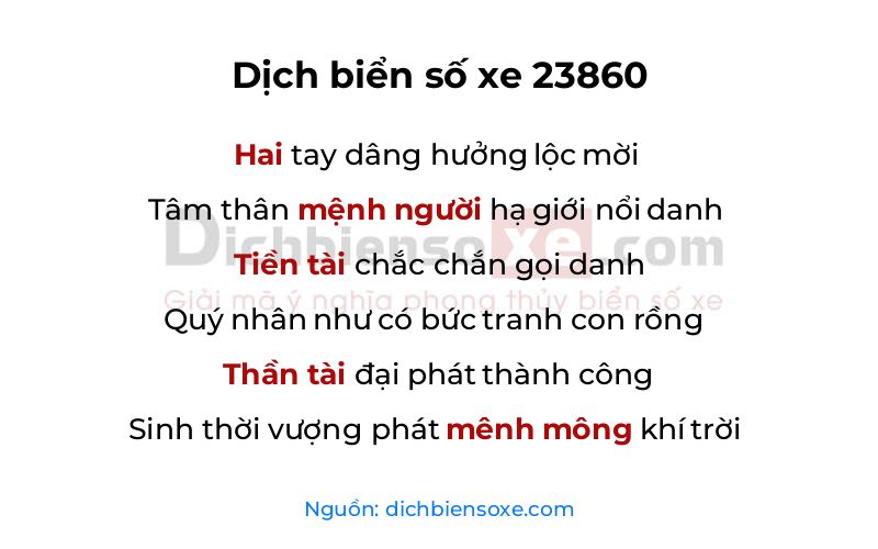 Dịch thơ biển số 23860