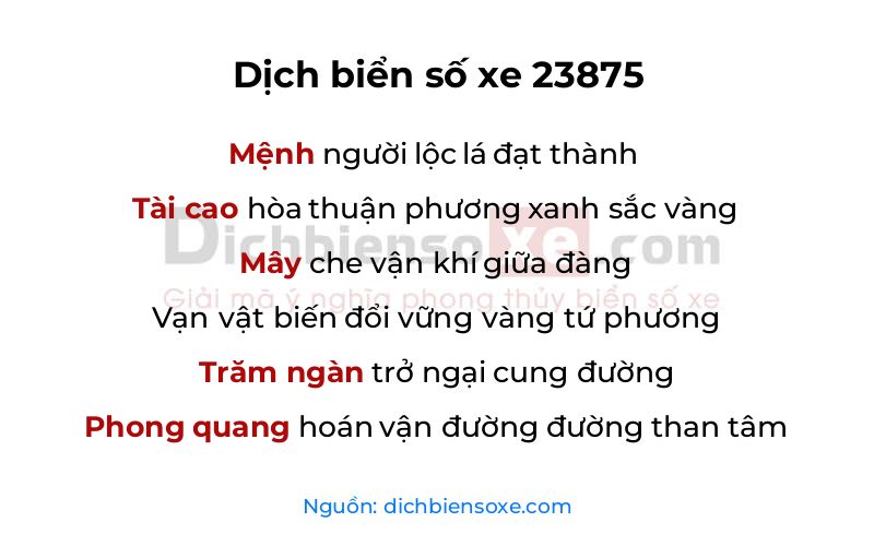 Dịch thơ biển số 23875