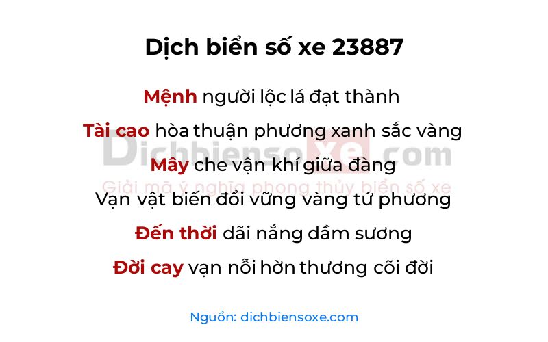 Dịch thơ biển số 23887