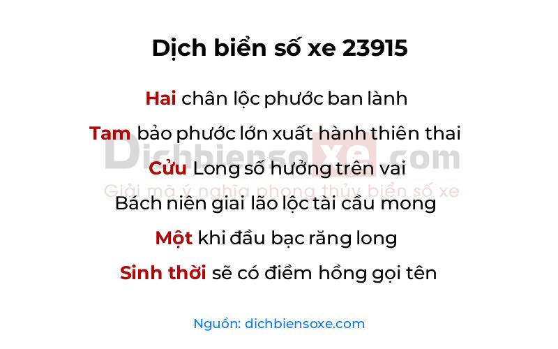 Dịch thơ biển số 23915