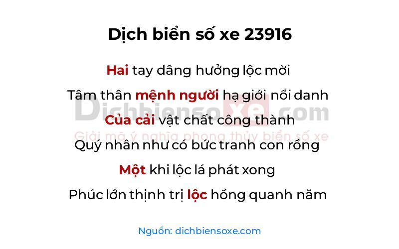 Dịch thơ biển số 23916