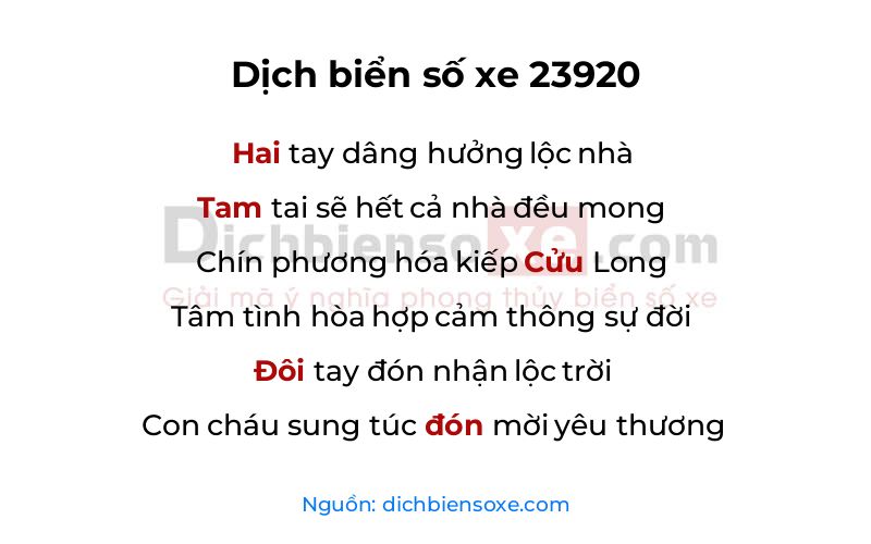 Dịch thơ biển số 23920