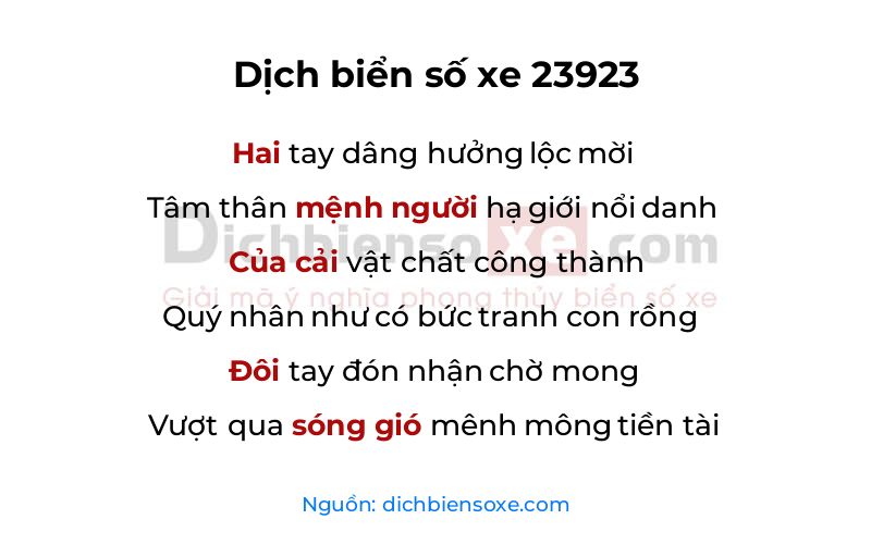 Dịch thơ biển số 23923
