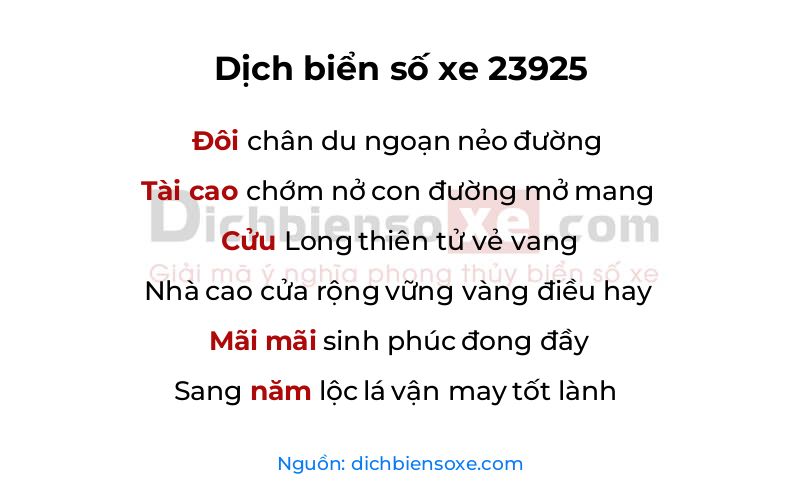 Dịch thơ biển số 23925