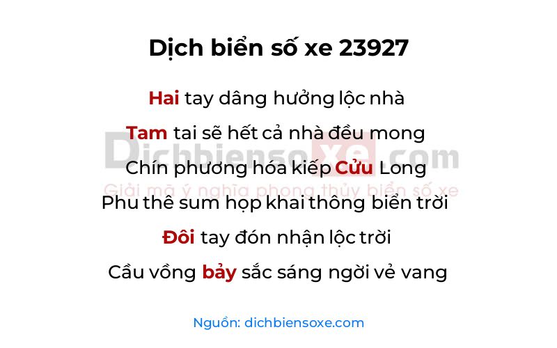 Dịch thơ biển số 23927